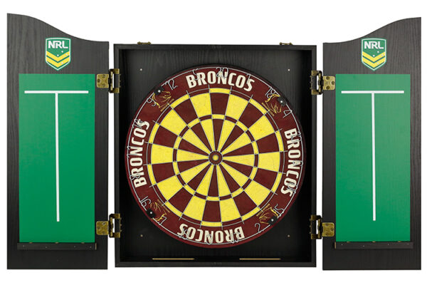 NRL DARTBOARD, DARTS + CABINET BRONCO BRISBANE COMBO - Image 2
