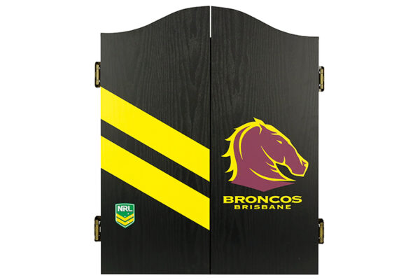 NRL DARTBOARD, DARTS + CABINET BRONCO BRISBANE COMBO - Image 3