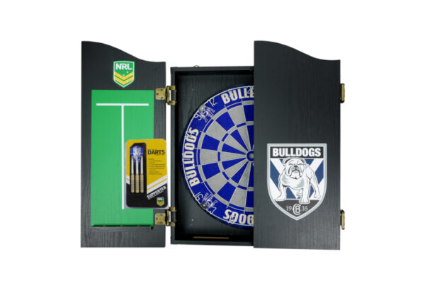 NRL DARTBOARD, DARTS + CABINET DOGS CANTERBURY BULLDOGS COMBO
