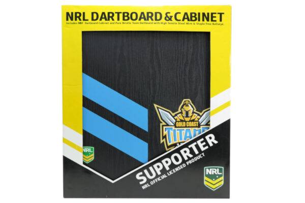 NRL DARTBOARD, DARTS + CABINET TITANS GOLD COAST COMBO - Image 2