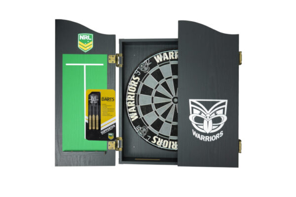 NRL DARTBOARD, DARTS + CABINET NEW ZEALAND WARRIORS COMBO