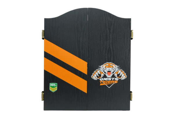NRL DARTBOARD, DARTS + CABINET WESTS TIGERS COMBO - Image 3